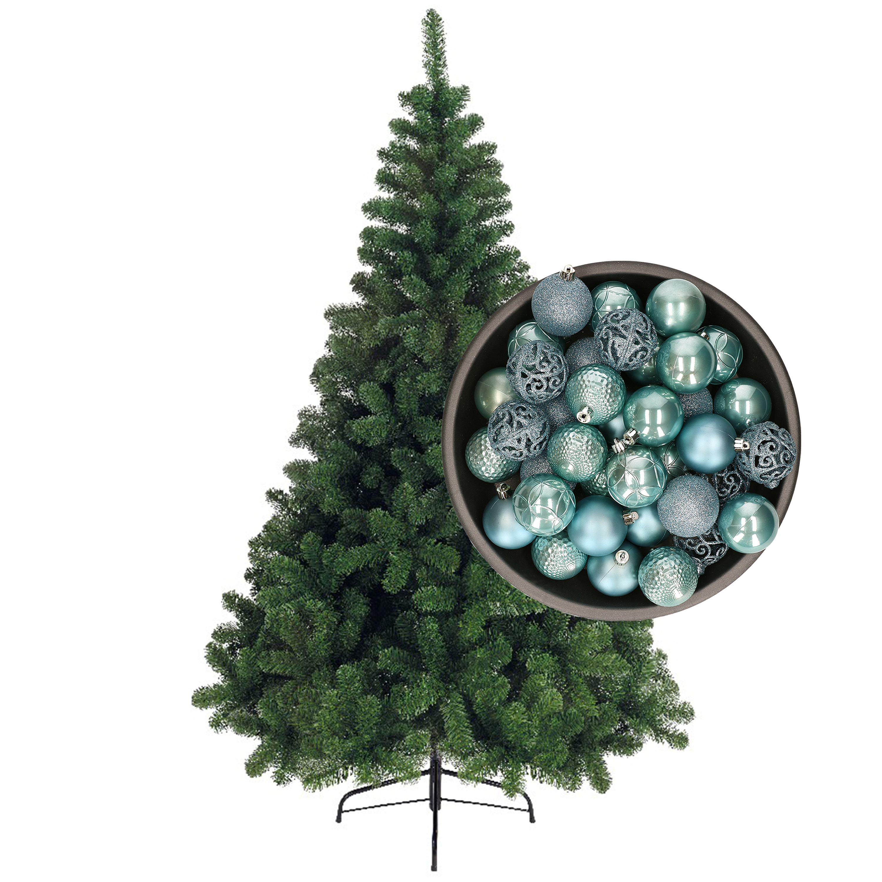 Bellatio Decorations kunst kerstboom 150 cm met kerstballen ijsblauw - Top Merken Winkel